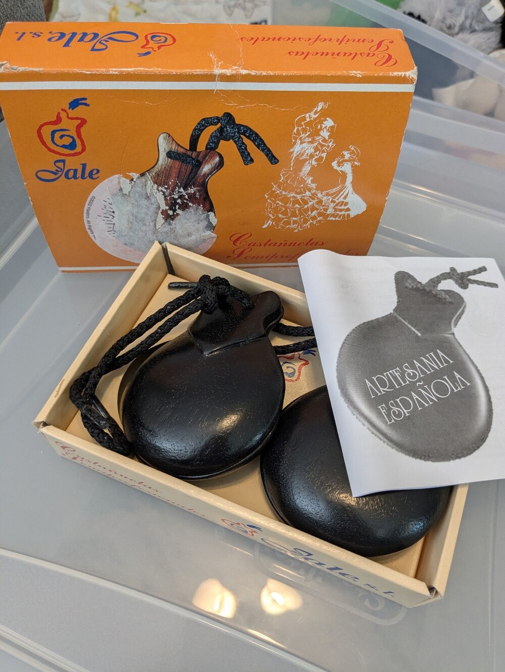 Vintage Black Castanets — Spanish Artisanal Handheld Percussion